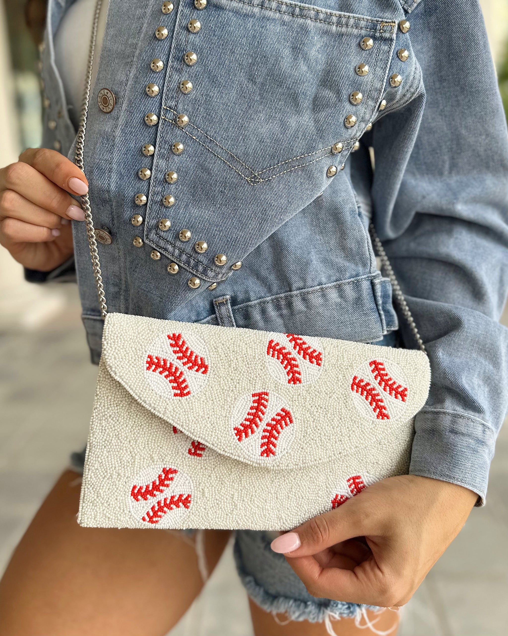 Beaded Envelope Clutch Crossbody Bag