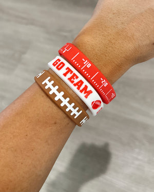 Red Silicone FB Bracelet Set Of 3 (RED Yard Lines, Football Laces & RED Go Team) - Live Love Gameday®