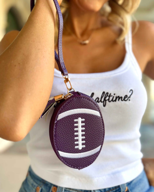Purple Football-Shaped Faux Leather Wristlet