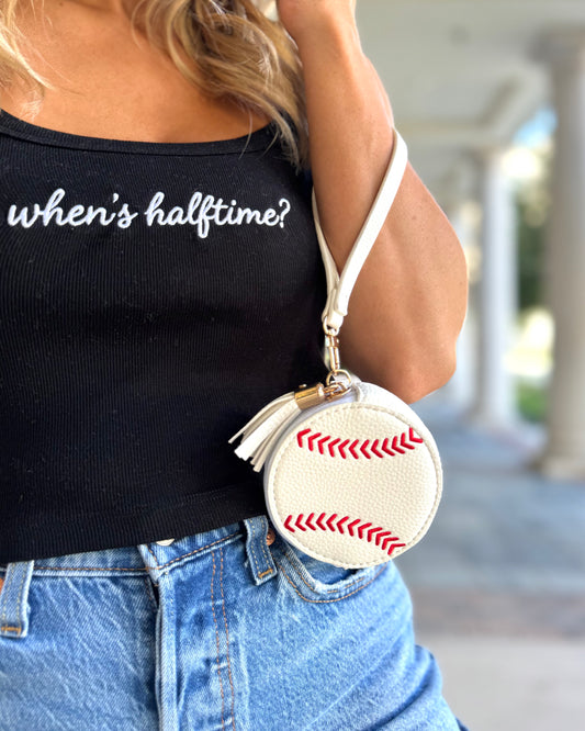 Baseball Faux Leather Wristlet