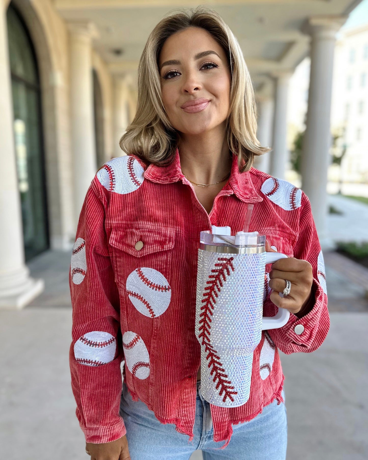 Crystal Baseball White/Red "Blinged Out" 40 Oz. Tumbler - Live Love Gameday®