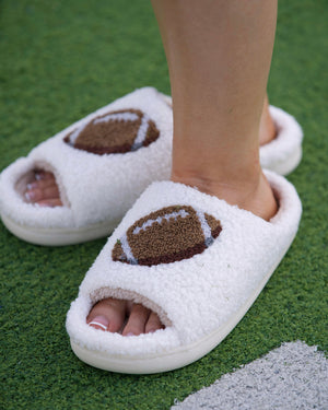 Ivory Cozy Plush Open Toe Football Slippers (Pre-Order) - Live Love Gameday®