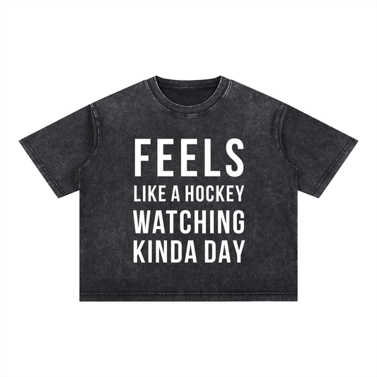 "Hockey Watching Kinda Day" Mineral Wash Boxy Cotton Tee
