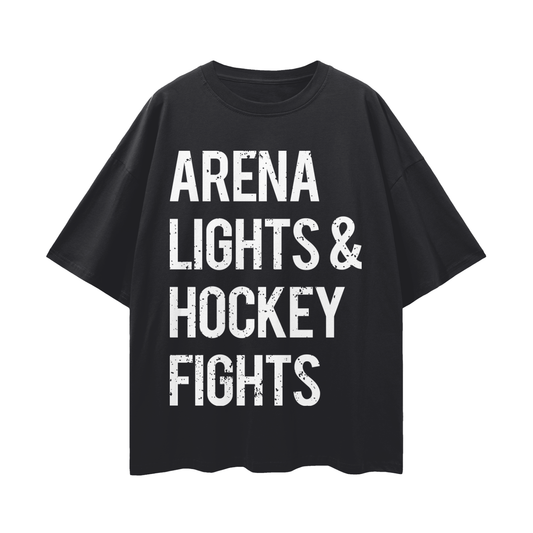 "Arena Lights & Hockey Fights" Streetwear Loose Drop Shoulder Tee