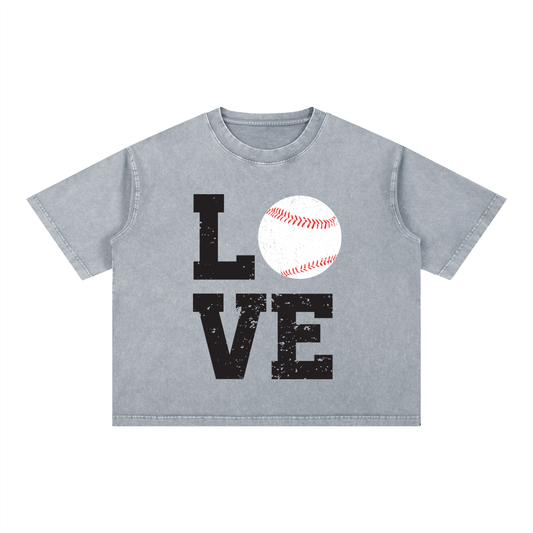 "LOVE Baseball" Mineral Wash Oversized Boxy Cotton Tee