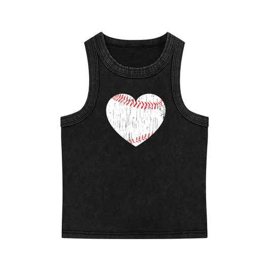 "Baseball Heart" Snow Washed Fitted Tank
