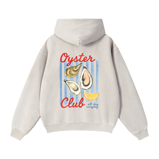 "Oyster Club" Zip-Through Boxy Fleece Hoodie