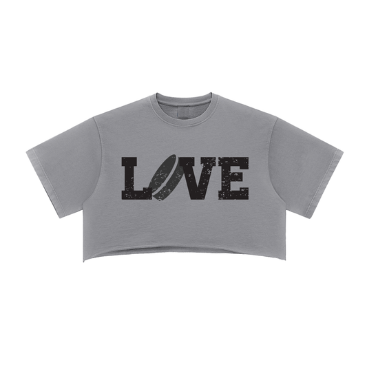 "Love Hockey" Snow Washed Raw Edge Crop Top