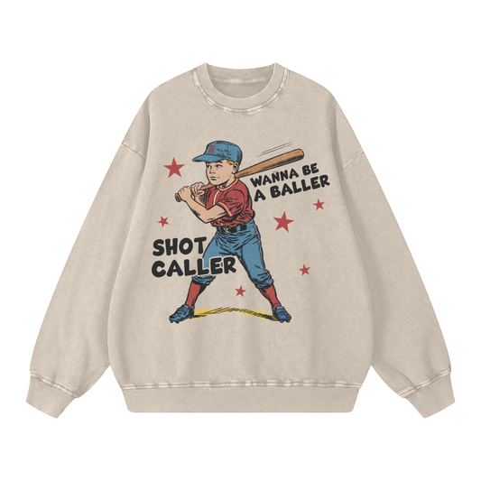"Wanna Be A Baller" Snow-Washed Oversized Sweatshirt