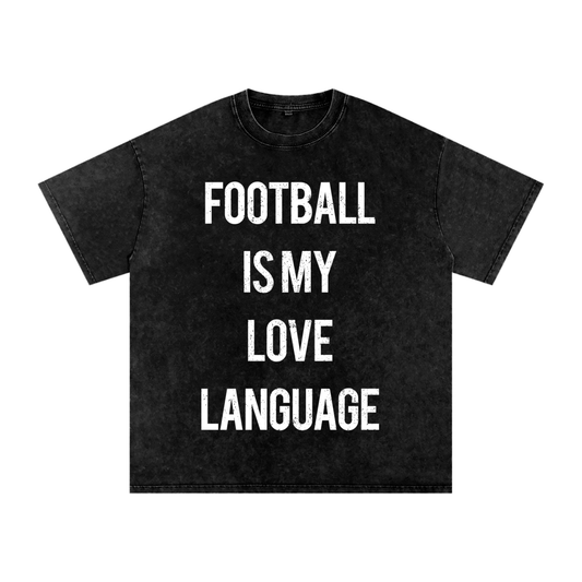 "Football Is My Love Language" Snow-Washed Oversized Cotton Tee