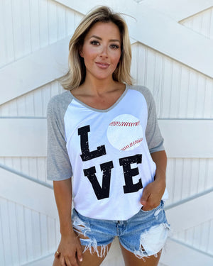 Heather Gray LOVE Baseball “O” 3/4 Sleeve Tee - Live Love Gameday®