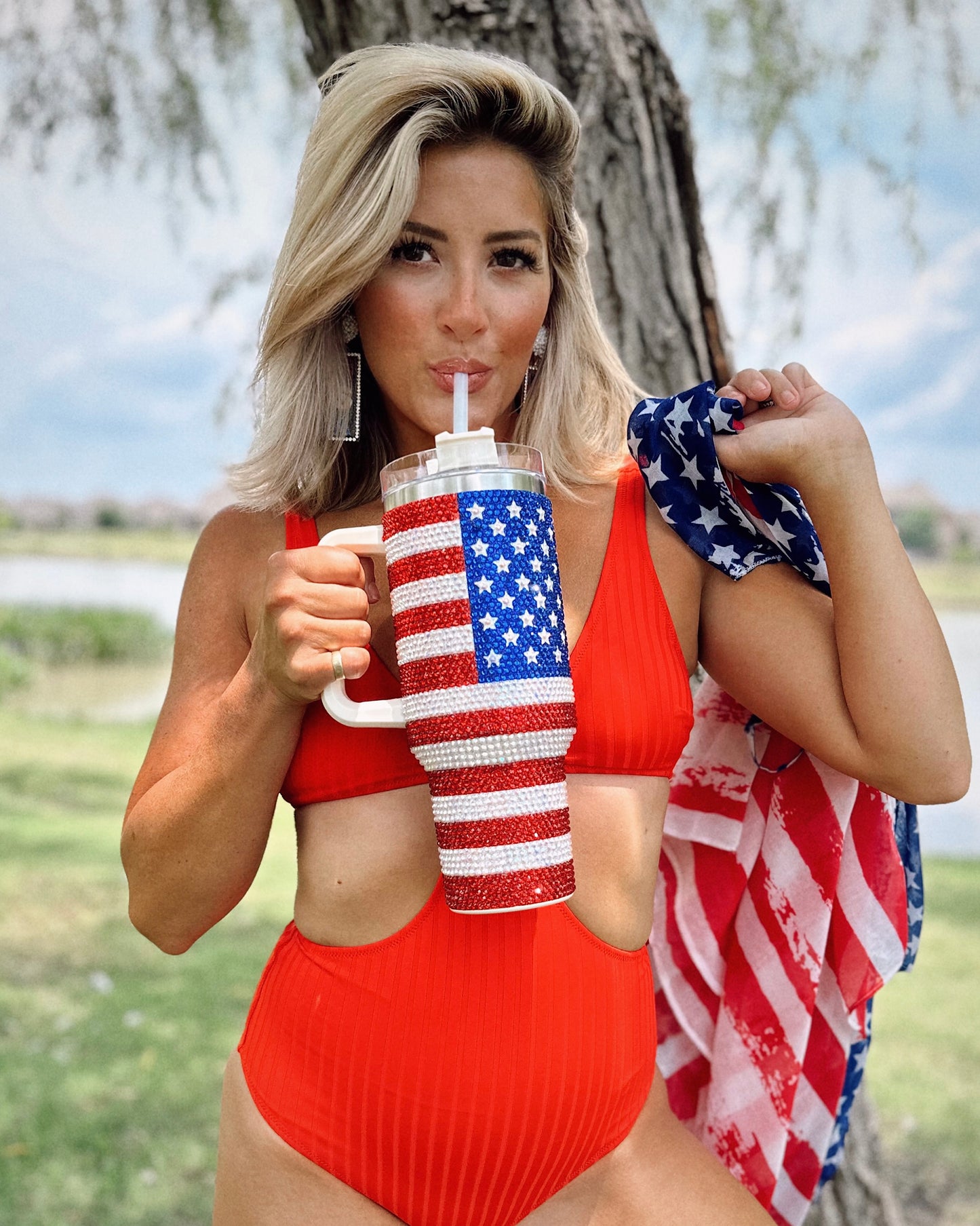 Crystal American Flag "Blinged Out" 40 Oz. Tumbler (Pre-Order) - Live Love Gameday®