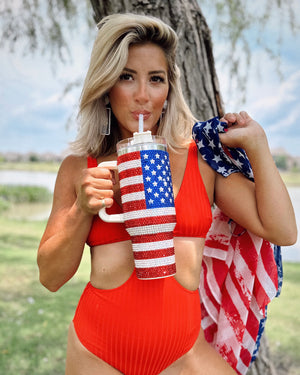 Crystal American Flag "Blinged Out" 40 Oz. Tumbler (Pre-Order) - Live Love Gameday®