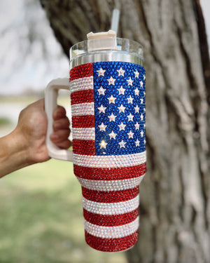 Crystal American Flag "Blinged Out" 40 Oz. Tumbler (Pre-Order) - Live Love Gameday®