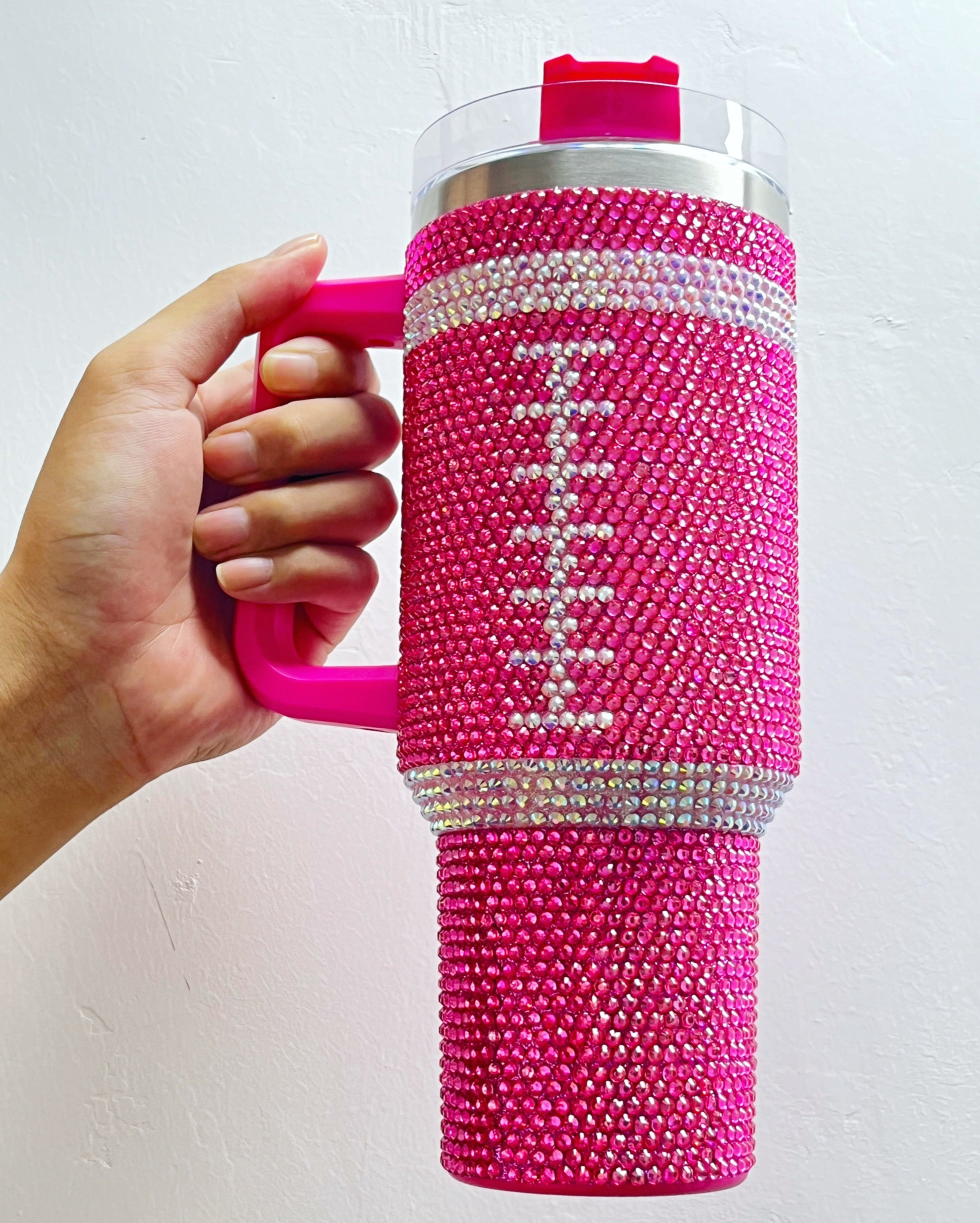 LIMITED EDITION Pink Crystal Football Blinged Out 40 Oz. Tumbler