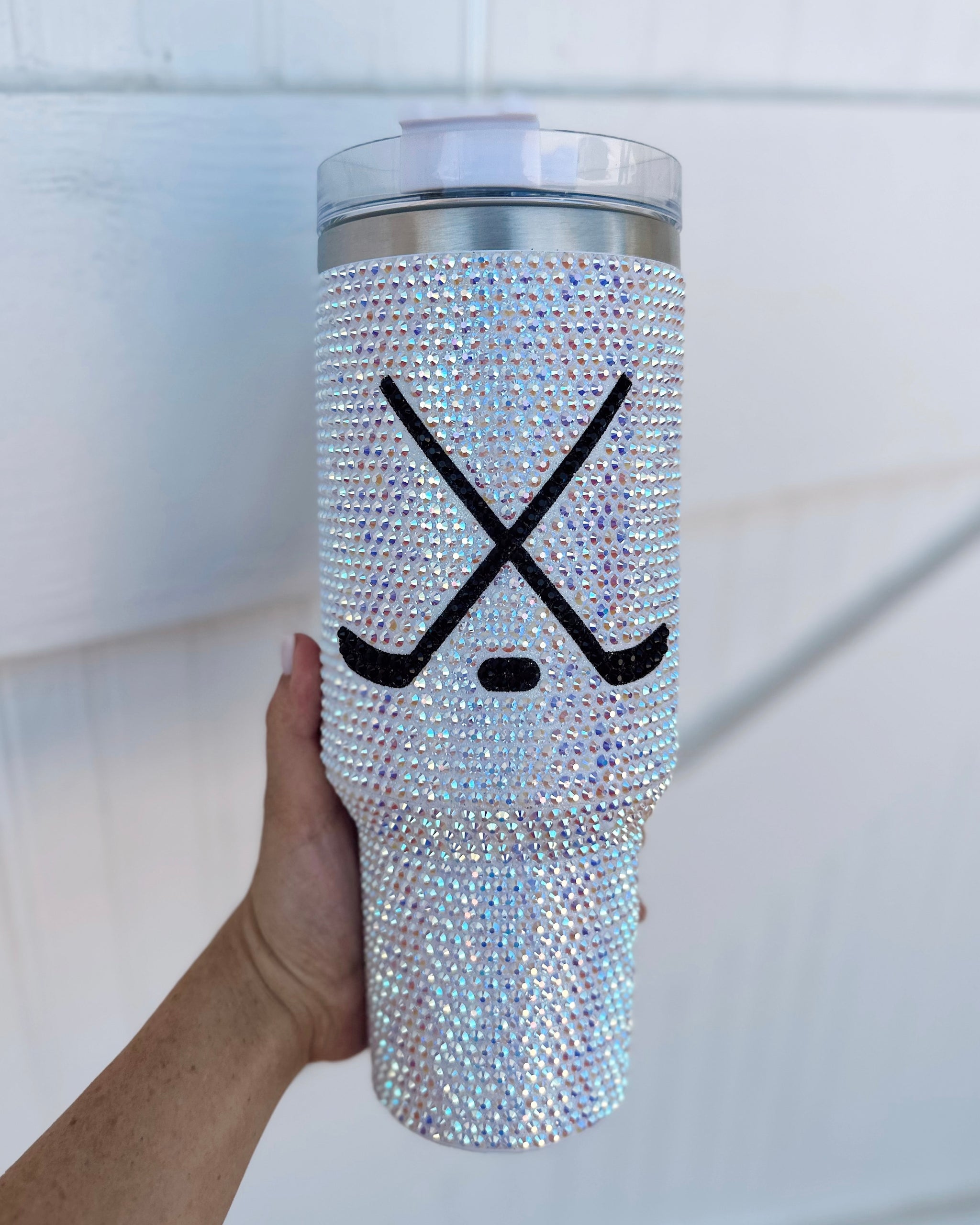 Crystal Baseball White/Red Blinged Out 40 Oz. Tumbler (Ships Approx. 1/30)