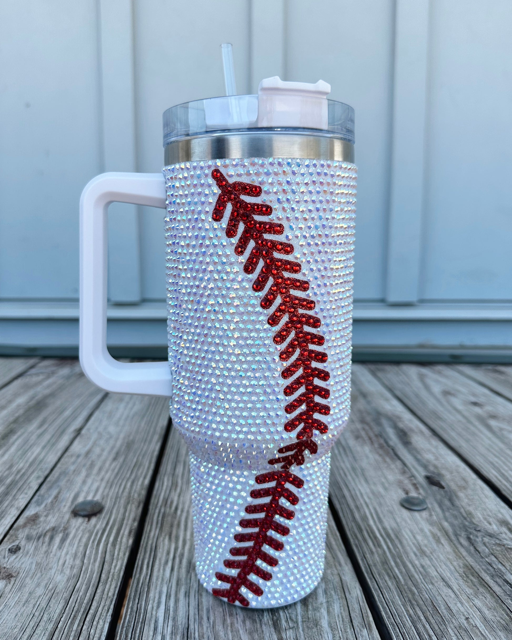 Crystal Baseball White/Red "Blinged Out" 40 Oz. Tumbler (Pre-Order Ships 9/1) - Live Love Gameday®