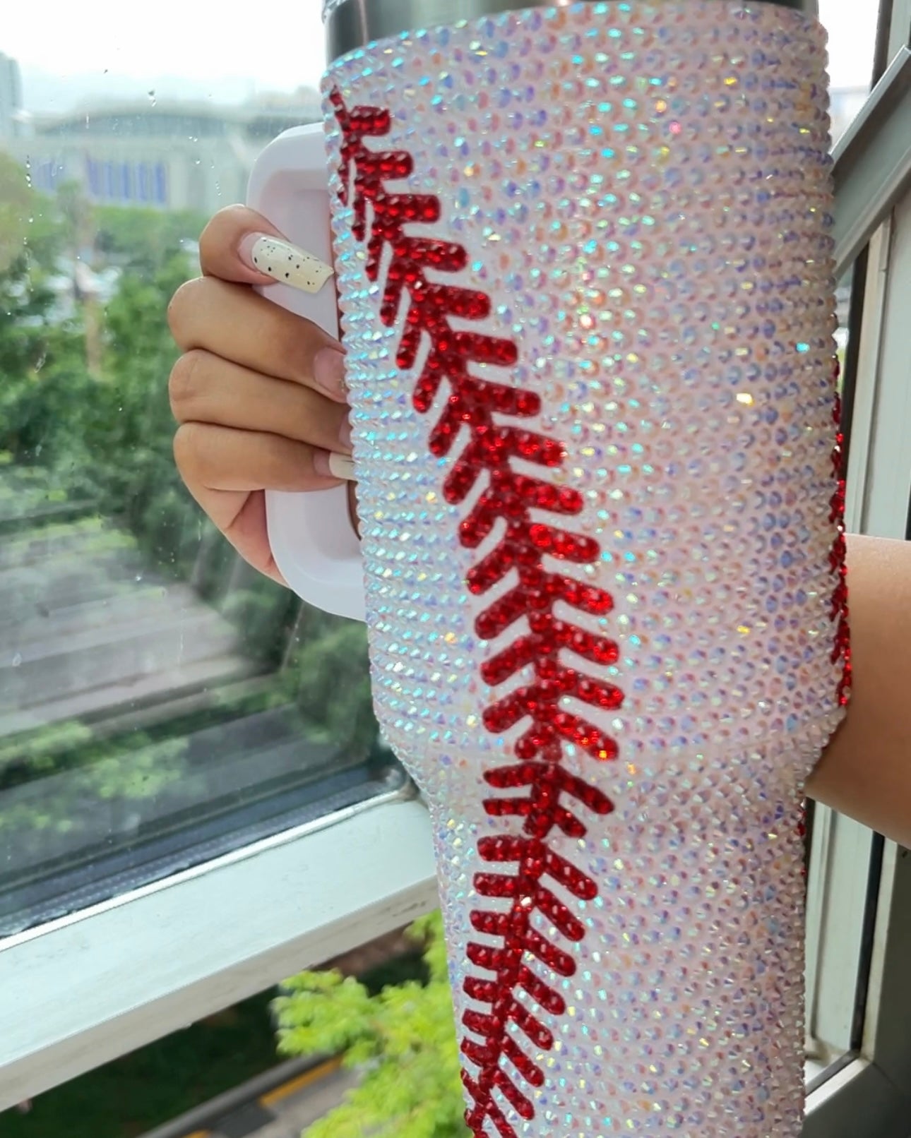 Crystal Baseball White/Red "Blinged Out" 40 Oz. Tumbler (Pre-Order Ships 8/25) - Live Love Gameday®