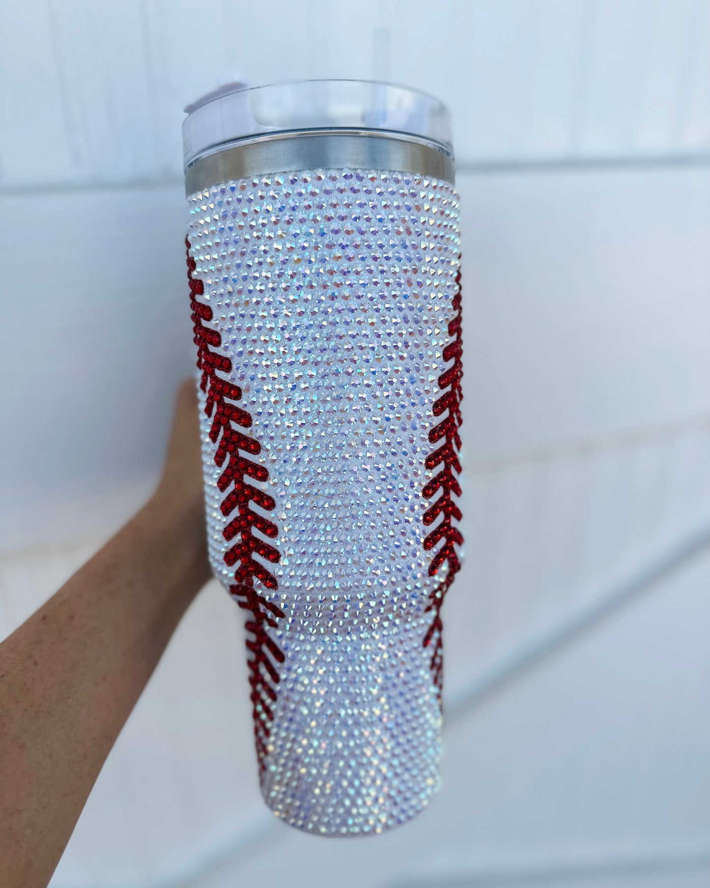 Crystal Baseball White/Red "Blinged Out" 40 Oz. Tumbler (Pre-Order Ships 9/1) - Live Love Gameday®