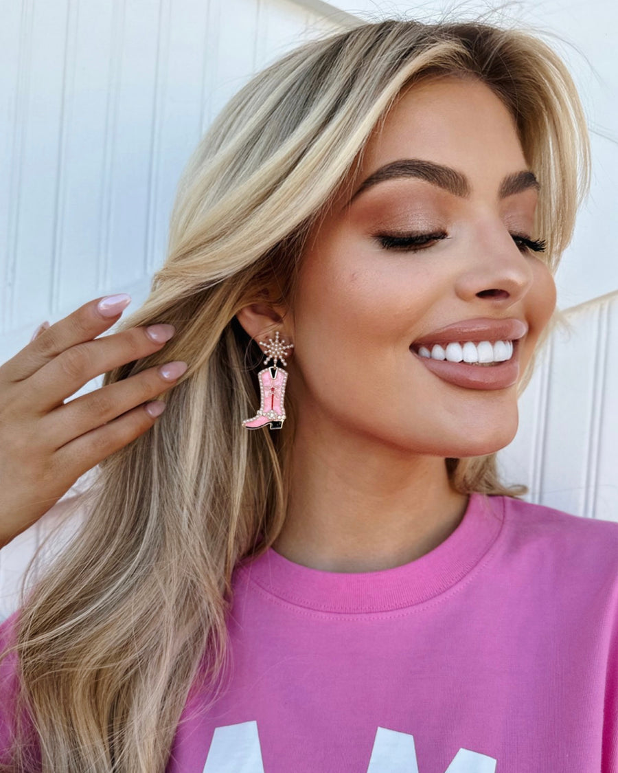 Pink Cowboy Boot Earrings - Live Love Gameday®