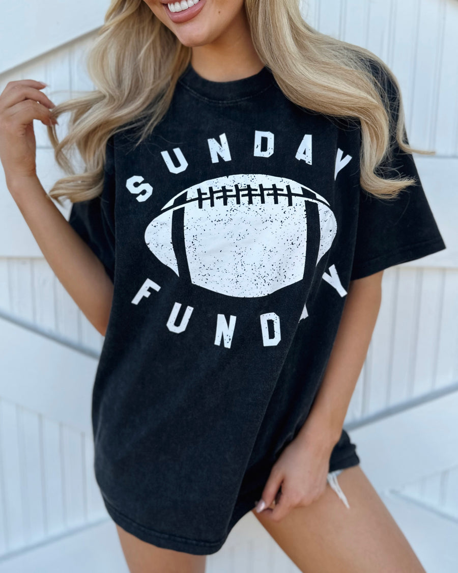 Mineral-Wash “SUNDAY FUNDAY” Black Tee (Pre-Order Ships 9/15) - Live Love Gameday®