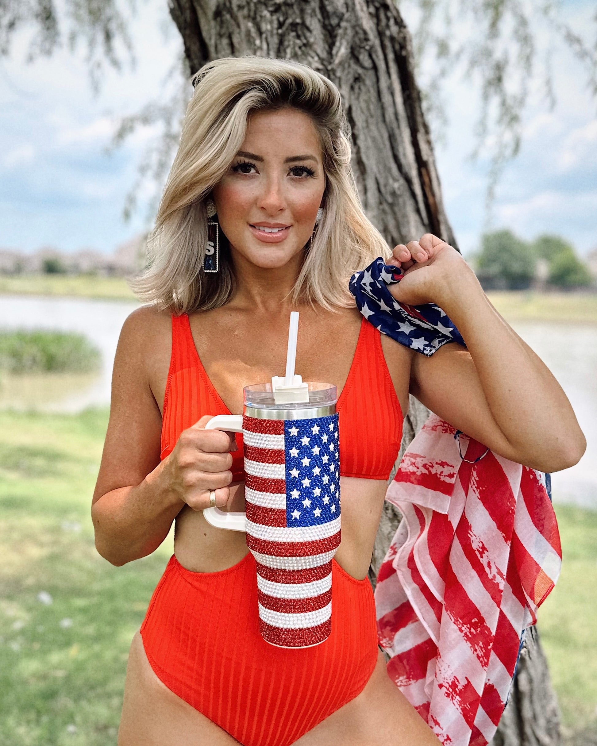 Crystal American Flag "Blinged Out" 40 Oz. Tumbler (Pre-Order) - Live Love Gameday®