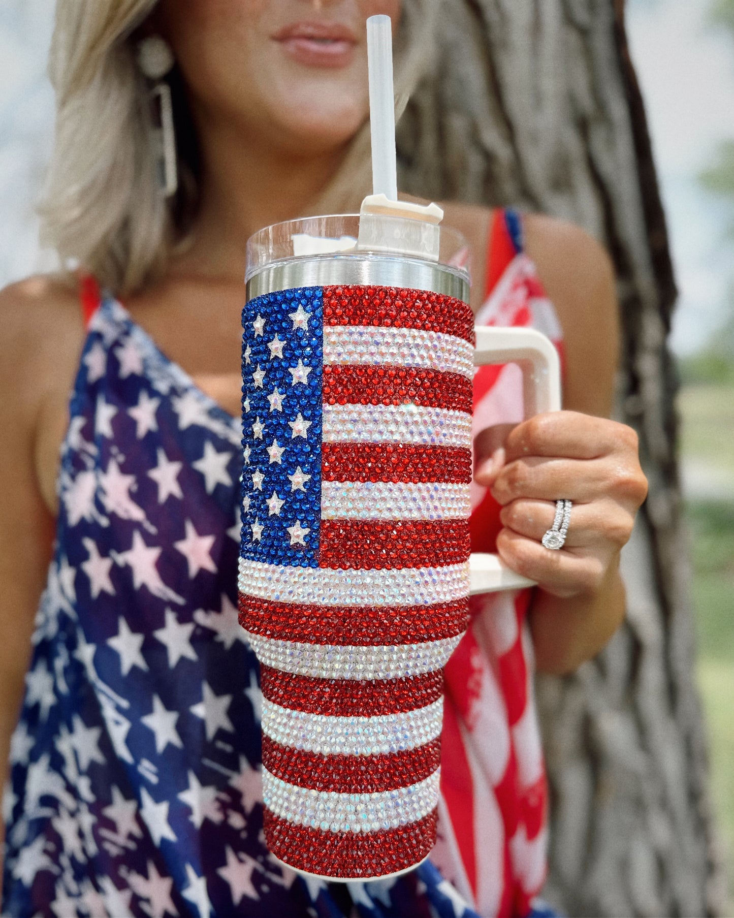 Crystal American Flag "Blinged Out" 40 Oz. Tumbler (Pre-Order) - Live Love Gameday®