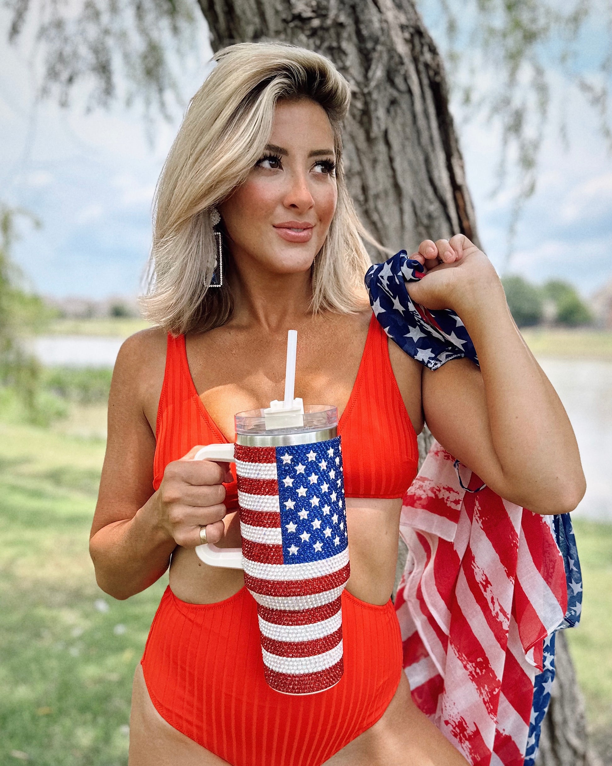 Crystal American Flag "Blinged Out" 40 Oz. Tumbler (Pre-Order) - Live Love Gameday®