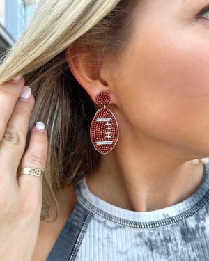 Traditional Small Brown Beaded Football Earrings - Live Love Gameday®
