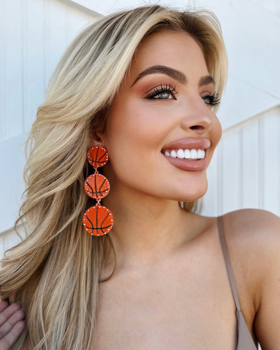 Large Glittery Acrylic Basketball Triple Hanging Earrings - Live Love Gameday®