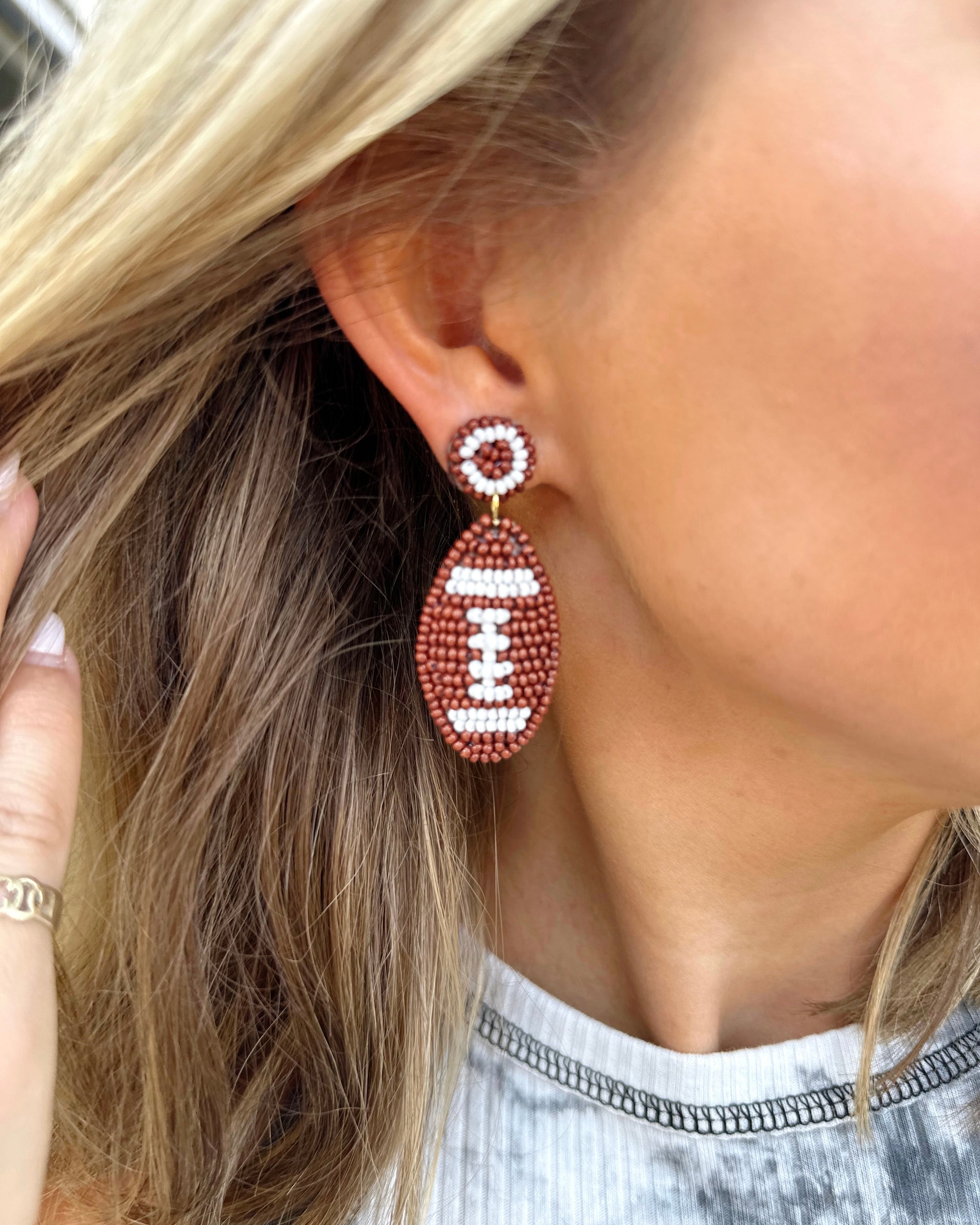 Madison Tyler Football Dangle Earrings for Women | 'I Love Football' Cutout Heart Earrings | Game Day Jersey Earring | 'Love' with Helmet Cutout