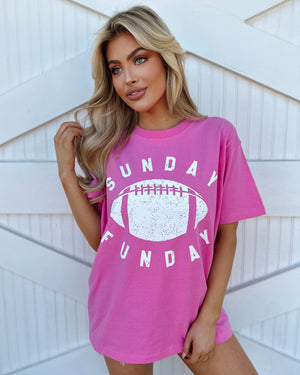 Bright Pink “SUNDAY FUNDAY” Basic Tee (Pre-Order Ships 9/15) - Live Love Gameday®