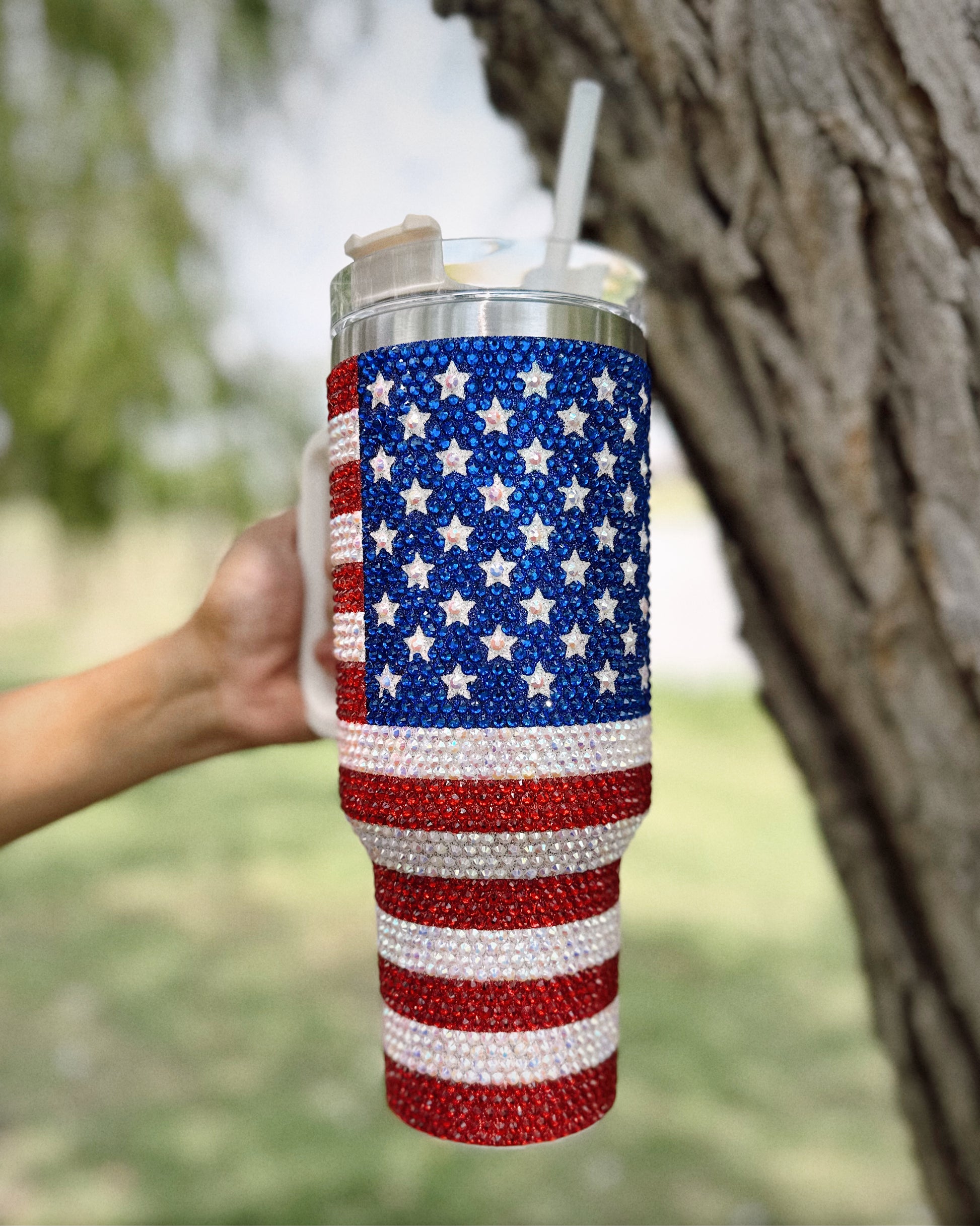 Crystal American Flag "Blinged Out" 40 Oz. Tumbler (Pre-Order) - Live Love Gameday®