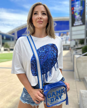 Royal Blue GAME DAY Chenille-Patch Stadium-Approved Clear Purse - Live Love Gameday®
