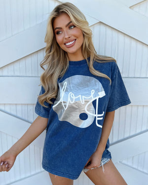 Mineral-Wash Navy & Silver Helmet Tee (Pre-Order Ships 9/15) - Live Love Gameday®