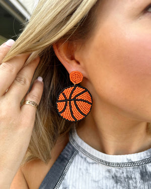 Round Beaded Basketball Orange/Black Earrings - Live Love Gameday®