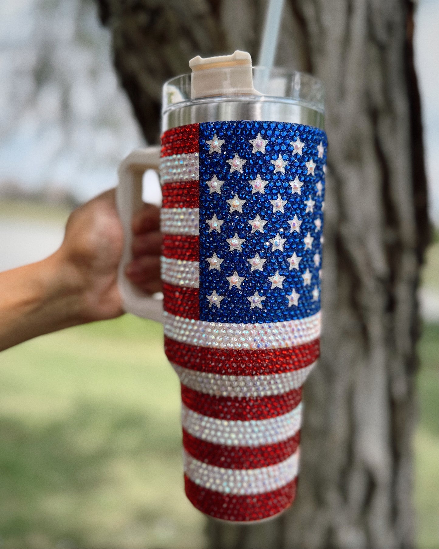 Crystal American Flag "Blinged Out" 40 Oz. Tumbler (Pre-Order) - Live Love Gameday®