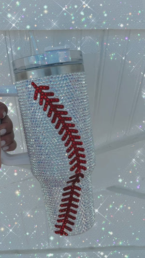 Pre-Order: Crystal Baseball White/Red "Blinged Out" 40 Oz. Tumbler (Ships Approx. 6/30)