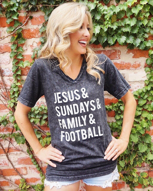 Jesus & Sundays & Family & Football Mineral-Dipped Tee - Live Love Gameday®