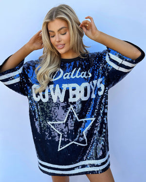 Cowboys Sequin Jersey Dress/Tunic/Top - Live Love Gameday®