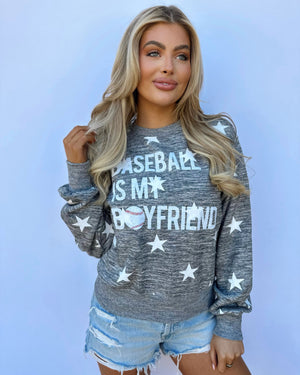 Gray Star Baseball Is My Boyfriend Cropped Pullover - Live Love Gameday®