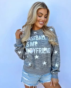 Gray Star Baseball Is My Boyfriend Cropped Pullover - Live Love Gameday®