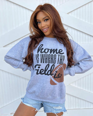 Gray "Home Is Where The Field Is" Football Basic Super Soft & Cozy Pullover - Live Love Gameday®