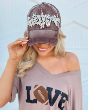 Clear-Toned Large Crystals Football-Stitched Cap - Live Love Gameday®