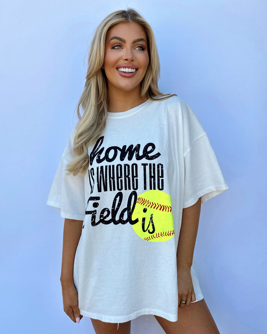 Softball Home Is Where The Field Is® Off White Oversized Tee - Live Love Gameday®