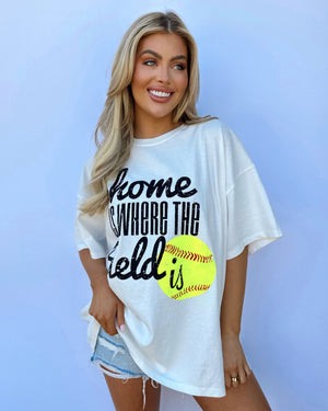 Softball Home Is Where The Field Is® Off White Oversized Tee - Live Love Gameday®
